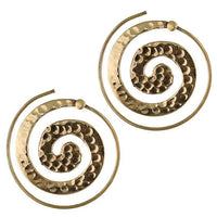 Load image into Gallery viewer, Spiralen Ohrringe gehämmert Kreise Messing Brass antik golden nickelfrei Piercing Tribal
