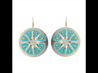 Cargar imagen en el visor de la galería, Brass Ohrringe Emaille Sternblume Zackenrand rund grün golden 5 cm Ohrhänger
