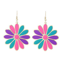 Load image into Gallery viewer, Brass Blumen Ohrringe Emaille golden pink grün lila Ohrhänger 4,5 cm
