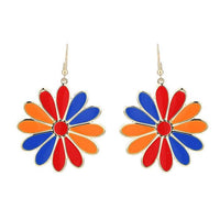 Load image into Gallery viewer, Brass Blumen Ohrringe Emaille golden rot blau orange Ohrhänger 4,5 cm
