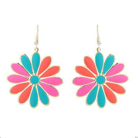 Load image into Gallery viewer, Brass Blumen Ohrringe Emaille golden pink koralle grün Ohrhänger 4,5 cm
