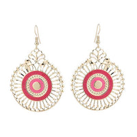 Cargar imagen en el visor de la galería, Brass golden pinke Ohrringe Emaille filigran Tropfen Rad Ohrhänger 5 cm
