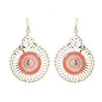 Cargar imagen en el visor de la galería, Brass golden koralle rosa Ohrringe Emaille filigran Tropfen Rad Ohrhänger 5 cm
