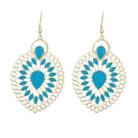Load image into Gallery viewer, Brass golden türkise Ohrringe Emaille filigran Tropfen umgedreht Seile 6 cm
