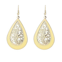 Cargar imagen en el visor de la galería, Brass golden gelbe Ohrringe Emaille Tropfen Farn verziert gewölbt 5 cm
