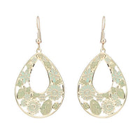 Cargar imagen en el visor de la galería, Brass golden grüne Ohrringe Emaille Tropfen Creolen Blumen 4 cm
