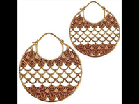 Cargar imagen en el visor de la galería, Brass Ohrringe Tribal rund Schuppen Design Tropfen antik golden Messing
