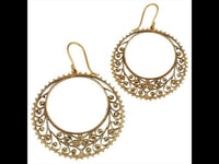 Load image into Gallery viewer, runde Ohrringe Messing antik golden Spiralen KreisTribal Ohrhänger
