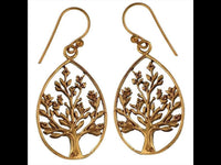 Load image into Gallery viewer, Ohrringe Tropfen rund Baum Blüten Blätter Messing antik golden Tribal Ohrhänger
