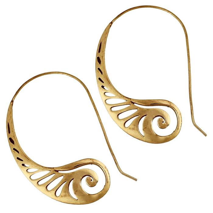 Spiralen Ohrringe Brass halbrund Spirale Wellen antik golden Tribal Piercing