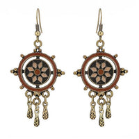 Load image into Gallery viewer, Brass Ohrringe antik golden Kreise Kugeln braun Anhänger
