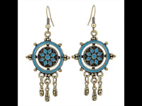 Cargar imagen en el visor de la galería, Brass Ohrringe antik golden Kreise Kugeln türkis Anhänger
