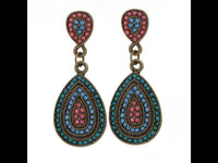 Cargar imagen en el visor de la galería, Brass Ohrringe antik golden Tropfen Kugeln pink blau türkis
