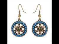 Cargar imagen en el visor de la galería, Brass Ohrringe golden anitk rund Kreis Steine Blau Blume orange grün
