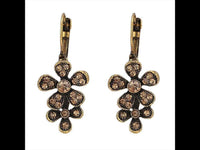 Cargar imagen en el visor de la galería, Brass Ohrringe antik golden oxidiert zwei Blumen Steine orange schimmernd
