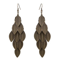 Load image into Gallery viewer, Brass Ohrringe teils oxidiert Blätter groß Streifen Stuktur
