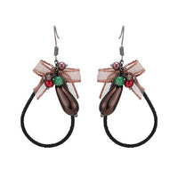 Load image into Gallery viewer, Brass Ohrringe silberfarben Tropfen Stoff schwarz Schleife braun Perlen Kugeln
