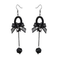 Load image into Gallery viewer, Brass Ohrringe silberfarben Oval schwarz Schleife Steine Anhänger Quadrat
