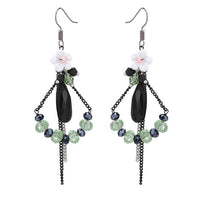 Cargar imagen en el visor de la galería, Brass Ohrringe silber Blume facettiert Steine schwarz grün
