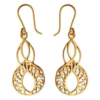 Load image into Gallery viewer, Messing Ohrringe Achter-Form oval verschnörkelt Linien antik golden Tribal Ohrhänger
