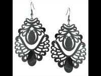 Load image into Gallery viewer, Messing Ohrhänger schwarz Schnörkel Linien Stein Tropfenform Ohrringe
