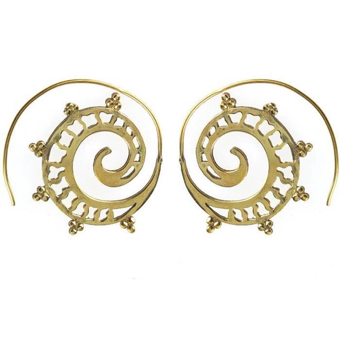 Spiralen Ohrringe 44 mm Dreiecke Kreise Muschel Messing antik golden nickelfrei Tribal Piercing