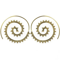 Load image into Gallery viewer, Spiralen Ohrringe Dreiecke Punkte Messing Brass antik golden nickelfrei Schmuck Piercing Tribal
