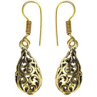 Load image into Gallery viewer, Ohrringe hohl Tropfen Spiralen Messing antik golden Ohrhänger nickelfrei dunkel Piercing Tribal
