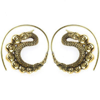 Load image into Gallery viewer, Spiralen Ohrringe Drache oxidiert Messing antik golden nickelfrei Schmuck Piercing Tribal Brass
