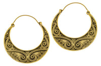 Load image into Gallery viewer, Ohrringe Sichel Pünktchen Spiralen Messing Brass antik golden Tribal Schmuck
