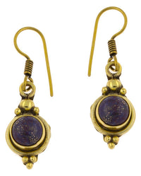 Load image into Gallery viewer, Ohrringe Kreis Lapis Punkte Dreiecke Messing Brass antik golden Tribal Ohrhänger
