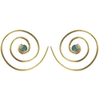 Load image into Gallery viewer, Spiralen Ohrringe glänzend Messing Jade antik golden Piercing Tribal nickelfrei Schmuck Brass Bronze
