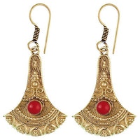 Load image into Gallery viewer, Ohrringe Axt Punkte verziert Jaspis Messing antik golden nickelfrei Ohrhänger Tribal Brass
