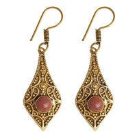 Cargar imagen en el visor de la galería, Brass Ohrringe mit Stein antik golden Tropfen oval rund Geige Messing Ohrhänger
