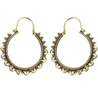 Cargar imagen en el visor de la galería, Ohrringe dunkel Punkte Dreiecke Kreise Messing Brass antik golden Tribal nickelfrei Schmuck Piercing
