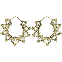 Load image into Gallery viewer, Ohrringe Spiralbögen Kreise Punkte 50mm Messing Brass antik golden Tribal nickelfrei Piercing
