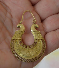 Load image into Gallery viewer, Brass Ohrringe goldfarben rund Ornament Blumen Muster Gitter Kugeln antik golden
