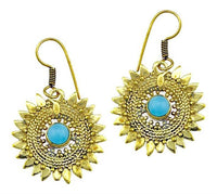 Load image into Gallery viewer, Ohrringe Türkis Stein Zopf Blätter Punkte Dreiecke Messing Ohrhänger türkis nickelfrei gold
