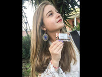 Cargar imagen en el visor de la galería, Brass golden blaue Ohrringe Emaille filigran Tropfen umgedreht Seile 6 cm
