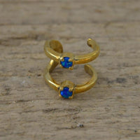 Load image into Gallery viewer, Ear cuff Dread Lock Bead Messing gold Opal blau Bögen
