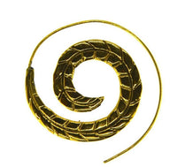 Load image into Gallery viewer, Messing Spirale Ohrringe Piercing Blattadern antik gold
