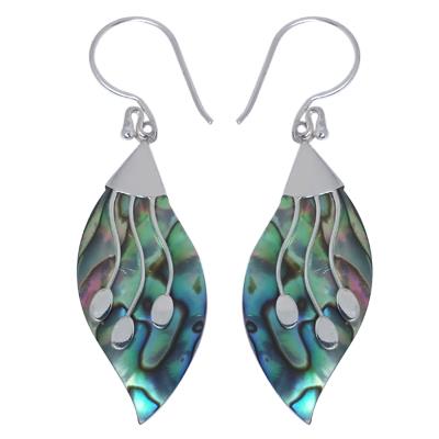 Women's earrings/drop earrings made of paua shell abalone, mother-of-pearl set in 925 sterling silver, approx. 32 x 14 mm