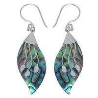 Load image into Gallery viewer, Damen Ohrringe/Ohrhänger aus Pauamuschel-Abalone, Perlmutt in 925 Sterling Silber eingefasst, ca. 32 x14 mm
