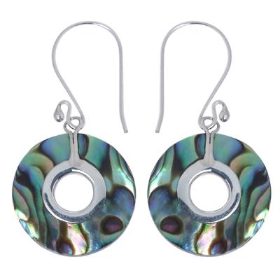 Paua shell abalone earrings, approx. 18 mm diameter, round, hole, mother-of-pearl, 925 sterling silver, women's jewelry