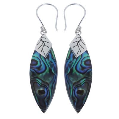 Women's earrings/drop earrings made of paua shell abalone, mother-of-pearl set in 925 sterling silver, approx. 40 x 12 mm