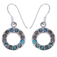 Load image into Gallery viewer, Damen Ohrringe/Ohrhänger aus Pauamuschel-Abalone, Perlmutt in 925 Sterling Silber eingefasst, ca. 15 mm Ø
