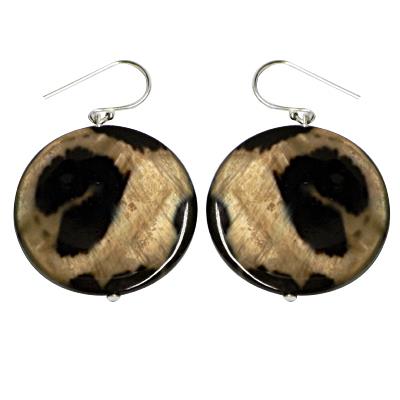 Mother-of-pearl shell earrings, round mother-of-pearl earrings with tiger pattern and 925 sterling silver hooks