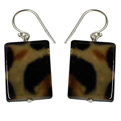 Mother-of-pearl shell earrings, rectangular mother-of-pearl earrings with tiger pattern and 925 sterling silver hooks