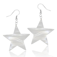 Load image into Gallery viewer, Perlmutt Muschel Ohrringe 33 mm Stern fünfzackig Edelstahl nickelfrei weiß schillernd
