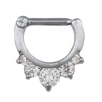 Load image into Gallery viewer, Septum Clicker Piercing Edelstahl silberfarben weiße Zirkonia Steine
